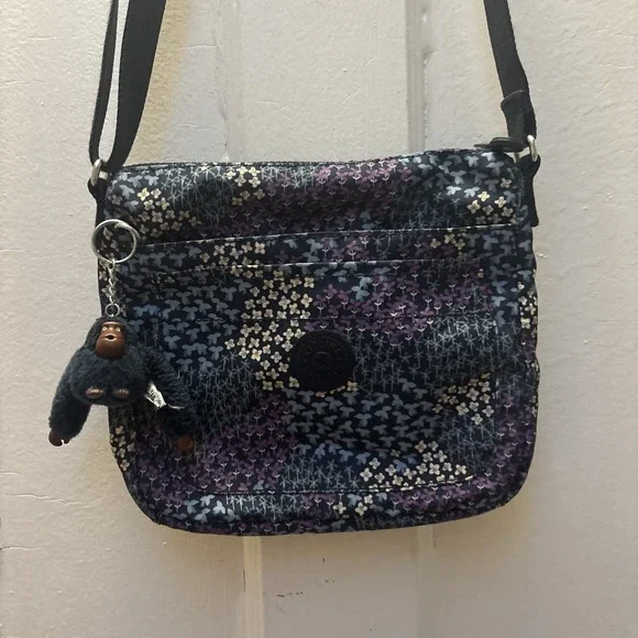 Kipling Ciro Crossbody Bag Navy Blue With Floral Pattern 8 X 9" - Picture 2 of 13